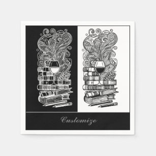Black And White Books And Wine 2 Napkin