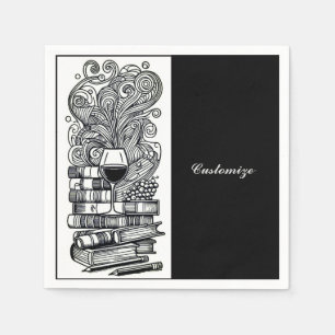 Black And White Books And Wine 4   Napkin