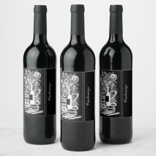 Black And White Books And Wine 4 Wine Label