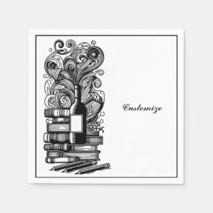 Black And White Books And Wine Napkin