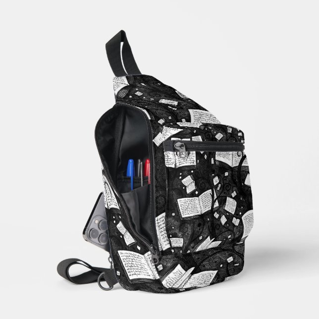 Black And White Books Background Sling Bag (Open)