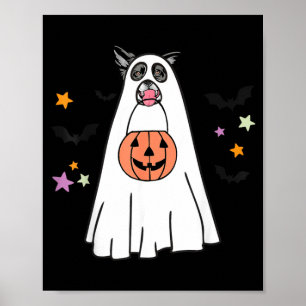 Black And White Border Collie Dog Boo Halloween Poster
