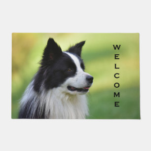 Black and White Border Collie Dog Doormat