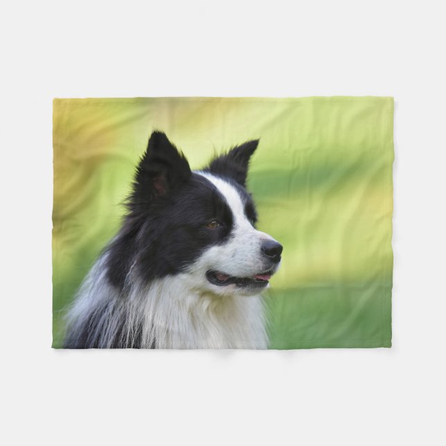 Black and White Border Collie Dog Fleece Blanket (Front (Horizontal))