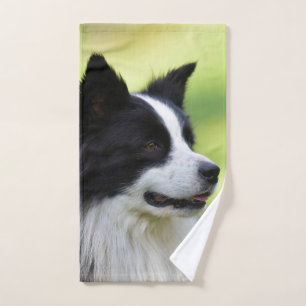Black and White Border Collie Dog Hand Towel
