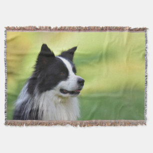 Black and White Border Collie Dog Throw Blanket