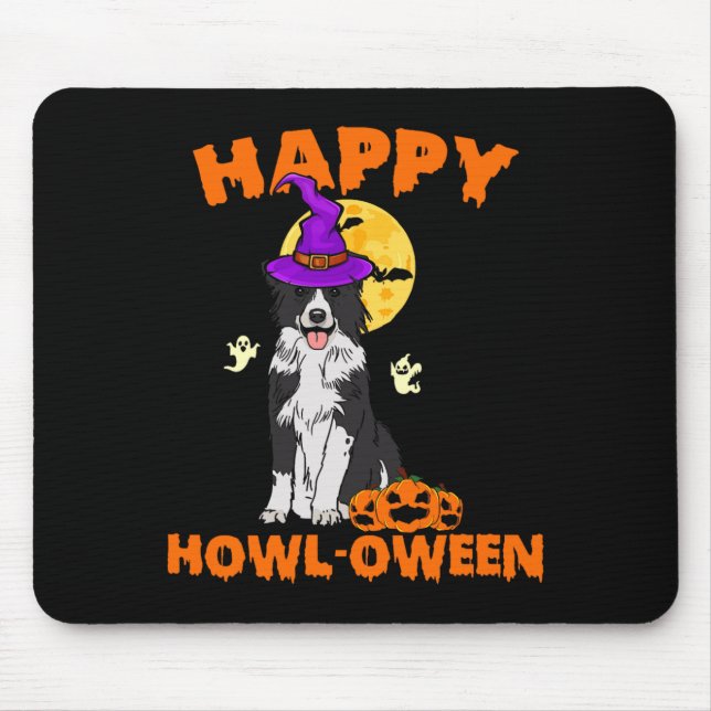 Black And White Border Collie Dog Witch Happy Mouse Pad (Front)