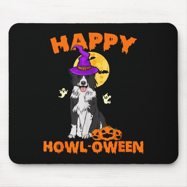 Black And White Border Collie Dog Witch Happy Mouse Pad (Front)
