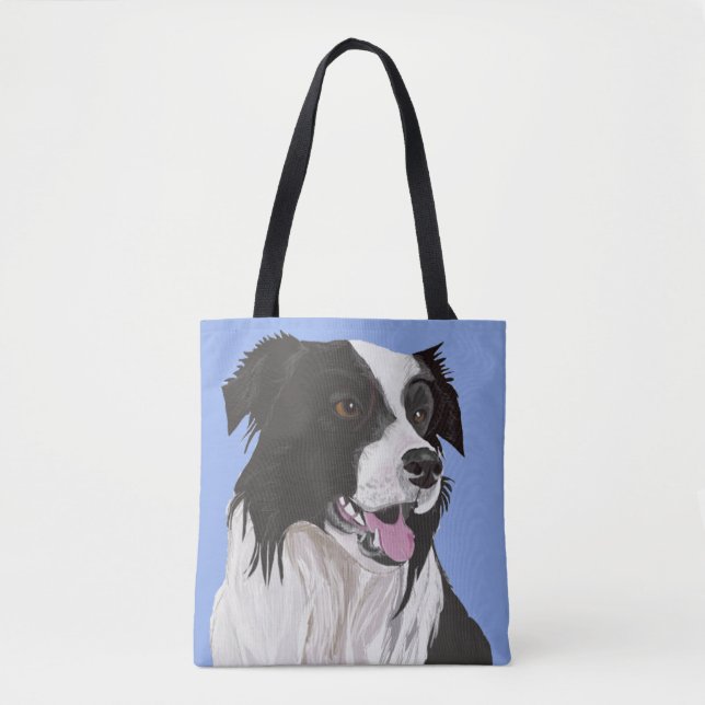 Black and white Border Collie Tote Bag (Front)