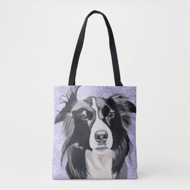 Black and White Border Collie Tote Bag (Front)