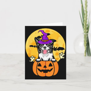 Black And White Border Collie Witch Dog Halloween Card