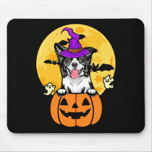 Black And White Border Collie Witch Dog Halloween Mouse Pad