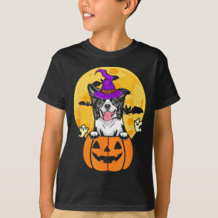 Black And White Border Collie Witch Dog Halloween T-Shirt