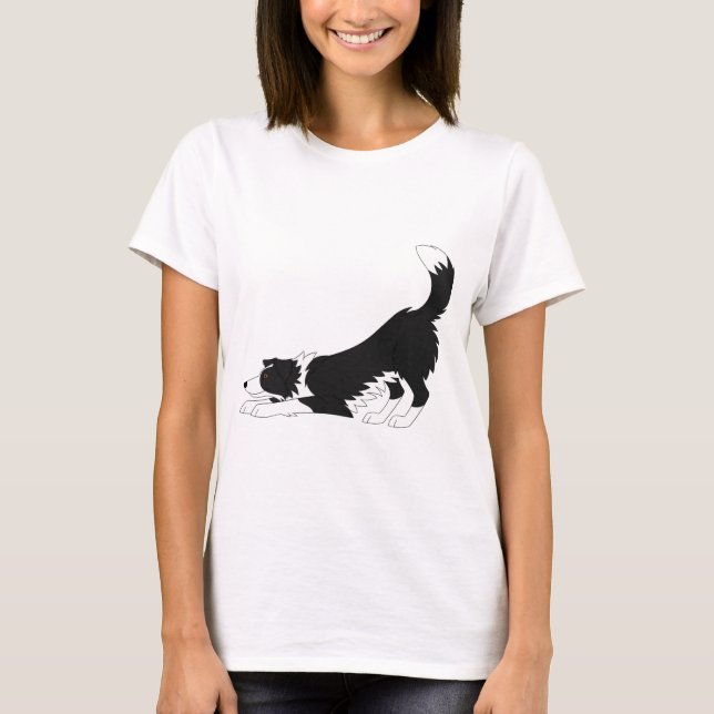 Black and White Border Collie Yoga T-Shirt (Front)