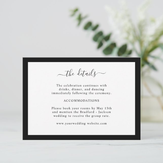 Black and White Border Details Enclosure Card (Standing Front)