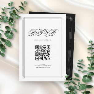 Black and white border QR code Old Money wedding RSVP Card