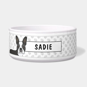 Black And White Boston Terrier Cartoon Dog & Name
