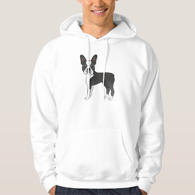 Black And White Boston Terrier Dog Illustration Hoodie (Front)