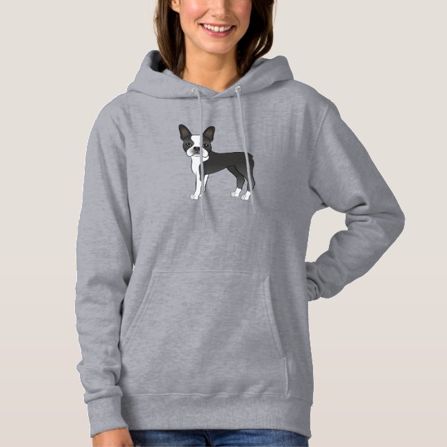 Black And White Boston Terrier Dog Illustration Hoodie (Front)
