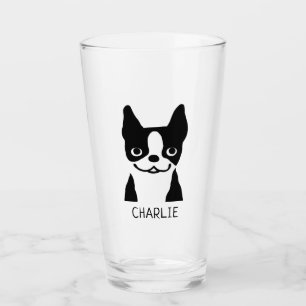 Black and White Boston Terrier Personalised Glass
