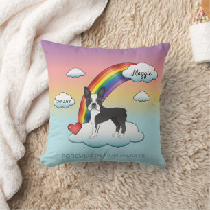 Black And White Boston Terrier Rainbow Memorial Cushion