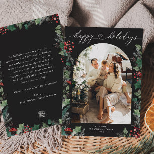 Black and White Botanical Berries Photo  Holiday Card