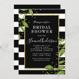 Black and White Botanical Bling Bridal Shower Invitation
