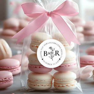 black and white  Botanical Custom  Monogram  Classic Round Sticker