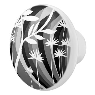 Black and White Botanical Design Ceramic Knob