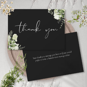 Black And White Botanical Greenery Elegant Script Thank You Card
