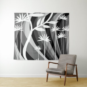 Black and White Botanical Illustration Tapestry