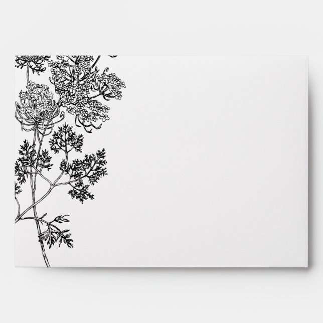 Black and White Botanical Illustration Wedding Envelope (Front)