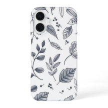 Black and White Botanical Leaf Pattern Phone Case