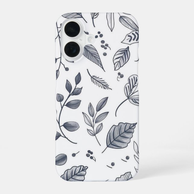 Black and White Botanical Leaf Pattern Phone Case (Back)