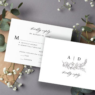 Black and white botanical monogram wedding RSVP card