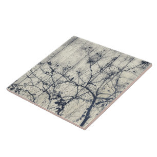 Black and White Botanical Motif Artwork Tile