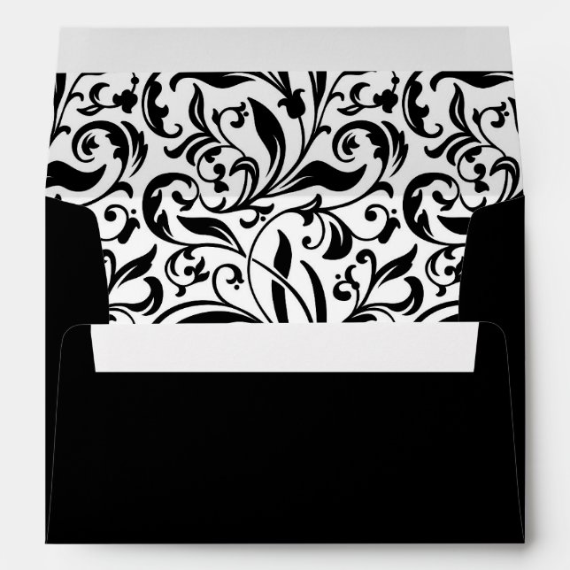 Black and White Botanical Pattern Return Address Envelope (Back (Bottom))