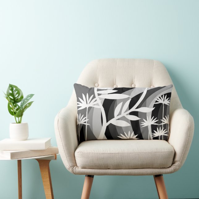 Black and White Botanical Plant Design Lumbar Cushion (Chair)