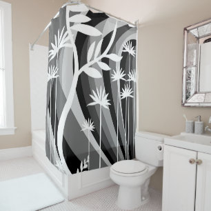 Black and White Botanical Plant Illustration Shower Curtain