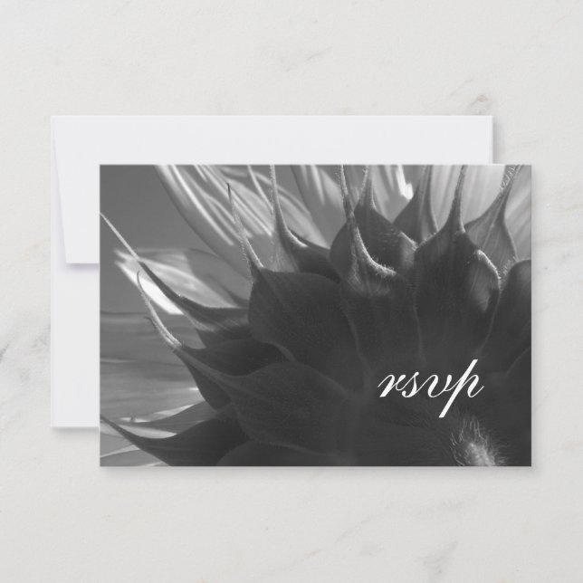 Black and White Botanical Sunflower Wedding RSVP (Front)