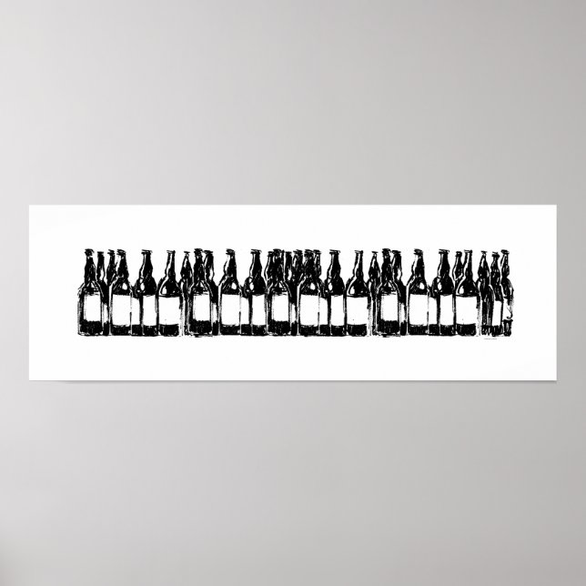 Black and white bottles of beer , drinking poster (Front)