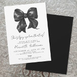 Black And White Bow 40th Birthday Invitation<br><div class="desc">She’s Tying Up Her Thirties 40th Birthday Party Invitation. This bold and stylish design features the phrase “She’s Tying Up Her Thirties” in large script across the top for a fun and eye-catching statement. A chic black watercolor bow at the top adds a playful touch, while the sleek black-and-white aesthetic...</div>