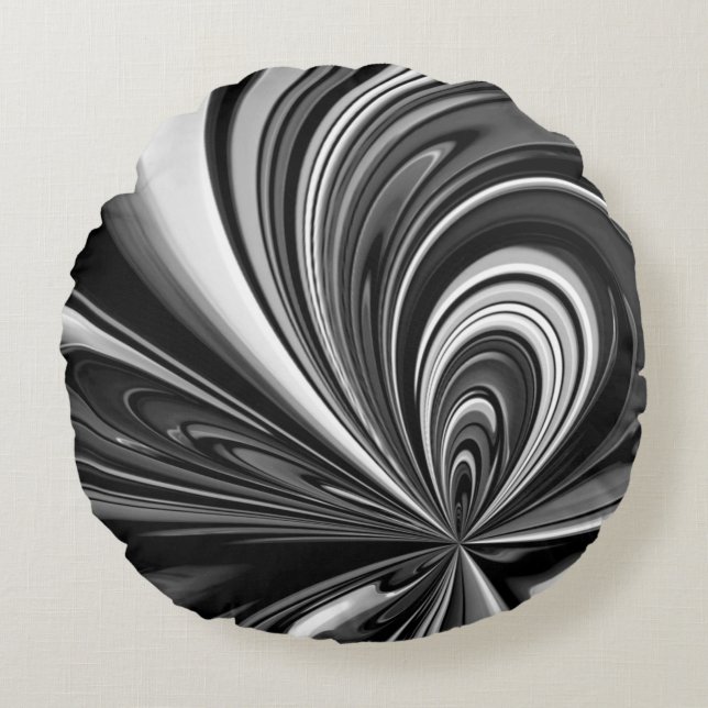 Black and White Bow Abstract Round Pillow (Front)