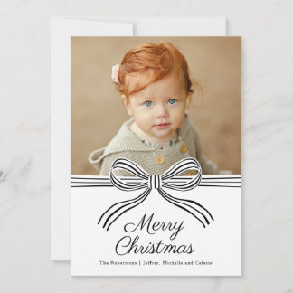 Black and White Bow Flat Christmas Photo Card