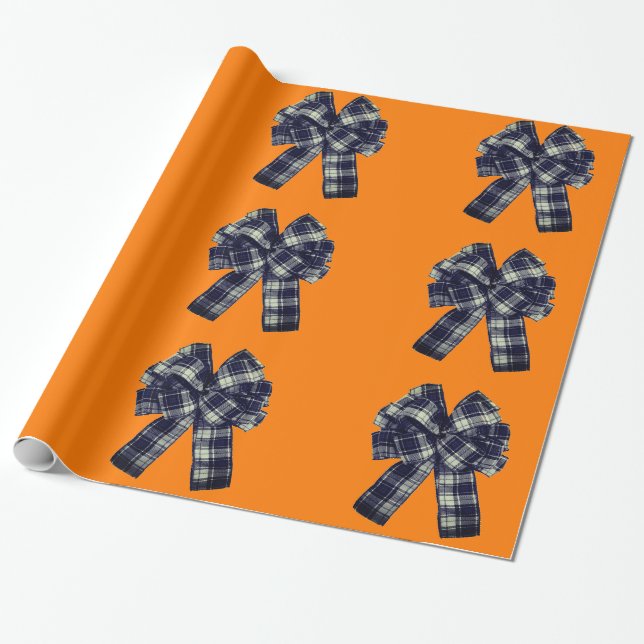 Black and White Bow on Orange Wrapping Paper (Unrolled)