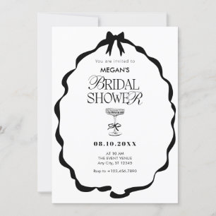 Black and white bow ribbon bridal shower invitation