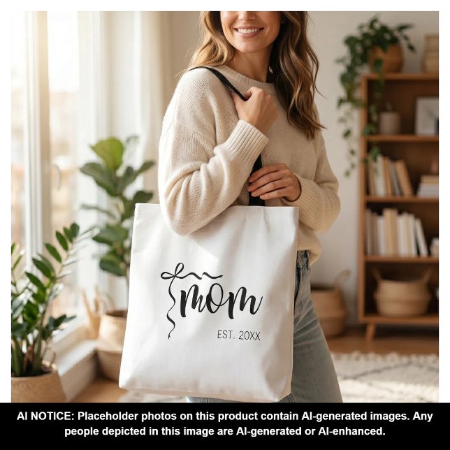 Black and White Bow Script Mum Established Elegant Tote Bag (Creator Uploaded)