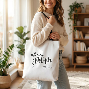 Black and White Bow Script Mum Established Elegant Tote Bag