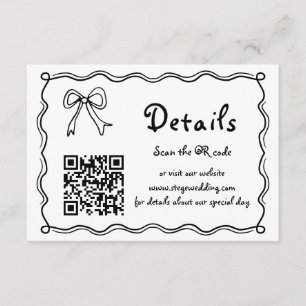 Black and white bow squiggle wedding details enclosure card