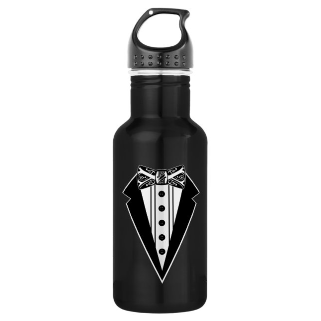 Black and White Bow Tie with Tux 532 Ml Water Bottle (Front)